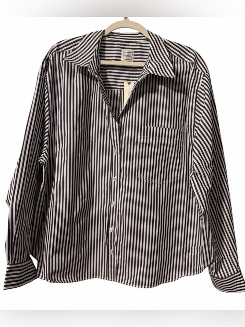 Maeve Shrunken Bennett Navy/White Striped Button-Down Long Sleeve Shirt XL NWT